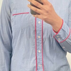 Light Blue Women's Shirt with Red Trim - Classic Button-Down